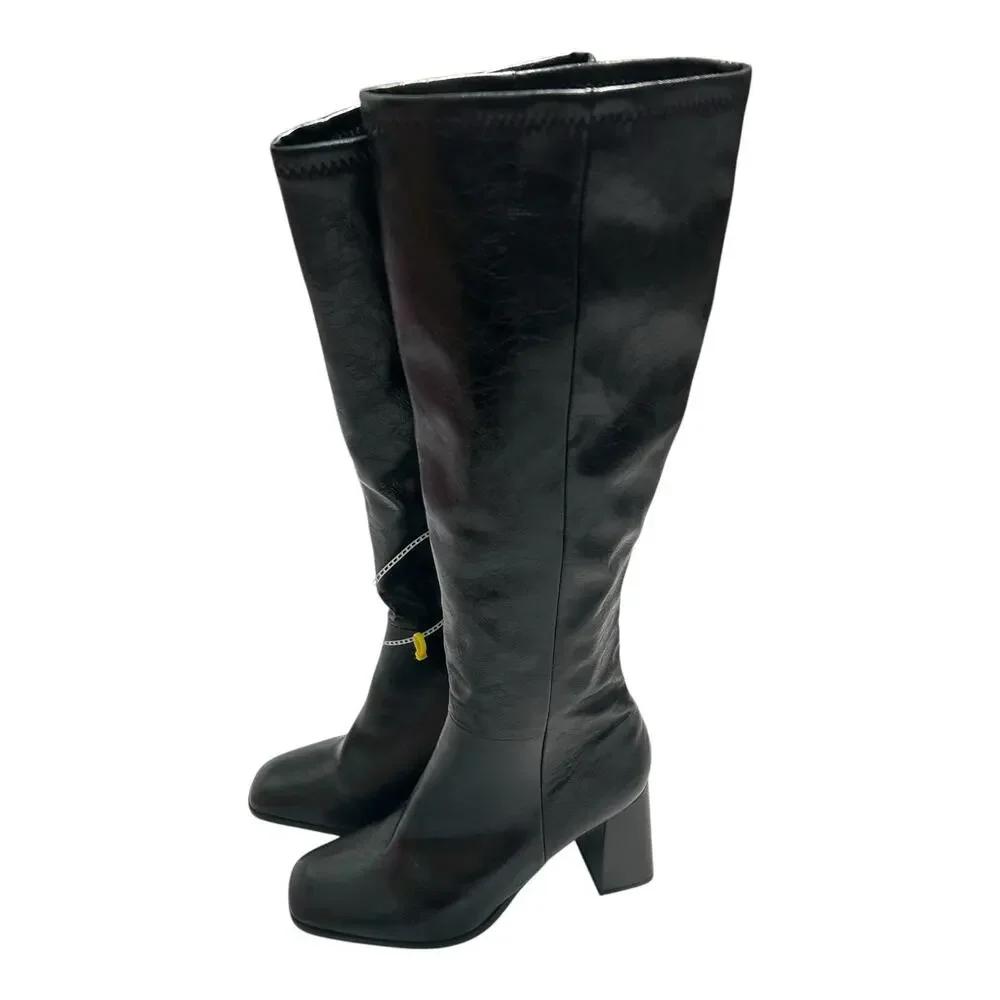 Steve Madden Sz 8.5 M Livah Women's Boots Knee High Square Toe Black Block Heel - Picture 4 of 9